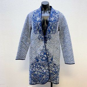 *Soft Surroundings Blue & White Sweater Cardigan Quilted Floral Print Medium